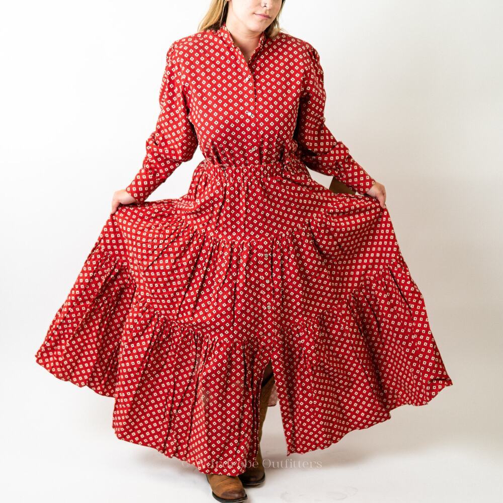 Vintage 70s Western Cowgirl Rodeo Prairie Skirt & Top Set Dress - M - Picture 1 of 11
